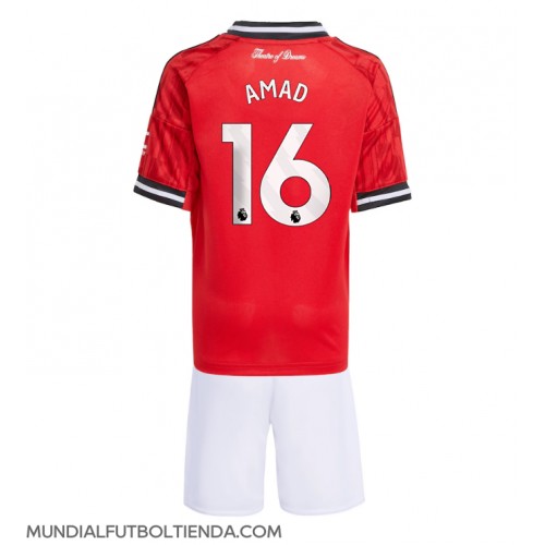 Camiseta Manchester United Amad Diallo #16 Primera Equipación Replica 2025-26 para niños mangas cortas (+ Pantalones cortos)